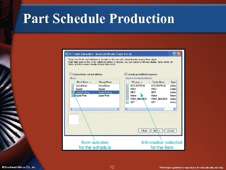 Part Schedule Production © Goodheart-Willcox Co. , Inc. 12 Permission granted to reproduce for