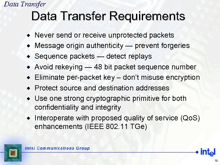 Data Transfer Requirements ® ® ® ® Never send or receive unprotected packets Message