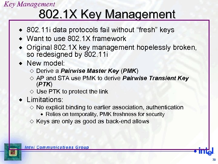 Key Management 802. 1 X Key Management 802. 11 i data protocols fail without