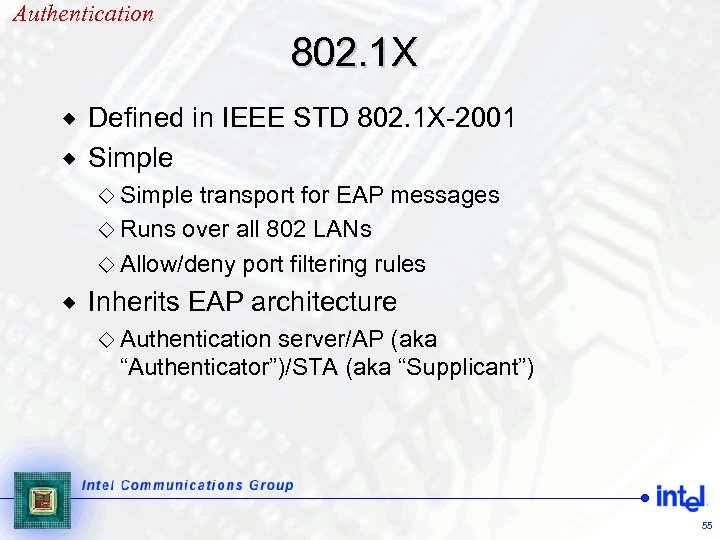 Authentication 802. 1 X Defined in IEEE STD 802. 1 X-2001 ® Simple ®