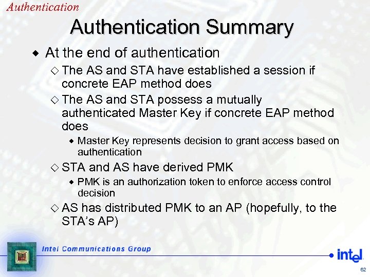 Authentication Summary ® At the end of authentication ¯ The AS and STA have