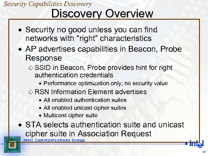 Security Capabilities Discovery Overview Security no good unless you can find networks with “right”