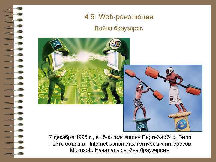 4. 9. Web-революция Война браузеров 7 декабря 1995 г. , в 45 -ю годовщину