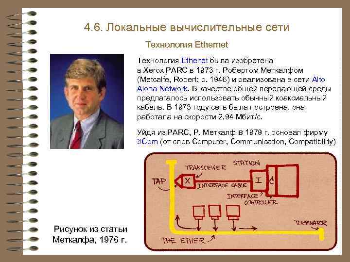 4. 6. Локальные вычислительные сети Технология Ethernet Технология Ethenet была изобретена в Xerox PARC