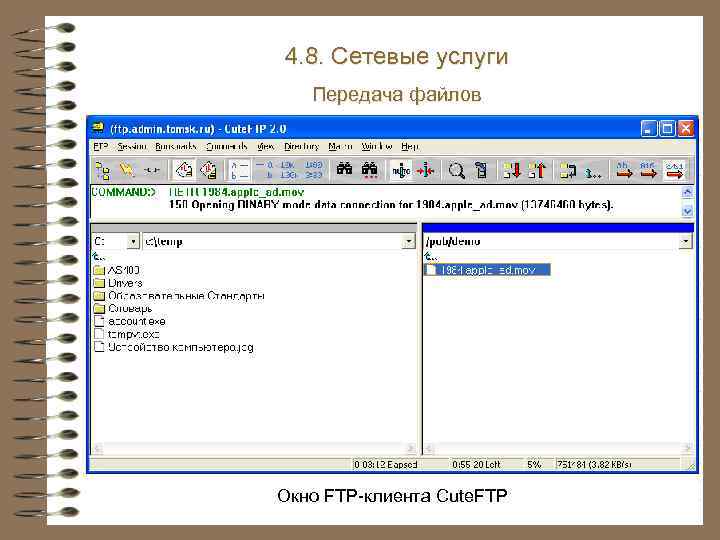 4. 8. Сетевые услуги Передача файлов Окно FTP-клиента Cute. FTP 