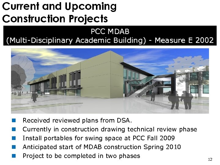 Current and Upcoming Construction Projects PCC MDAB (Multi-Disciplinary Academic Building) - Measure E 2002