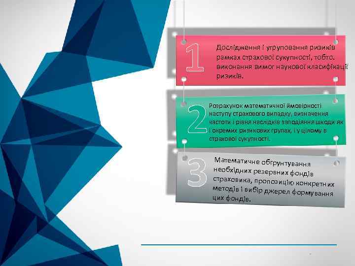 1 2 3 Дослідження і угруповання ризиків рамках страхової сукупності, тобто. виконання вимог наукової