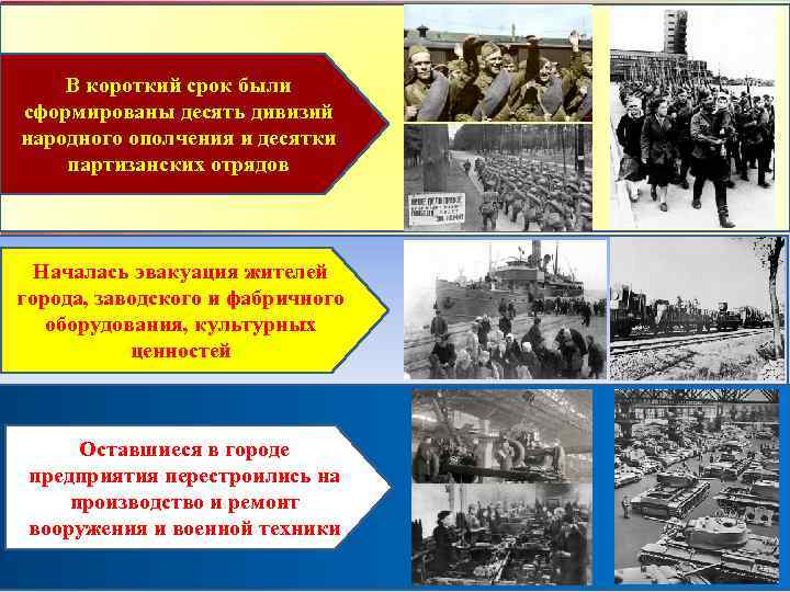 В короткий срок были сформированы десять дивизий народного ополчения и десятки партизанских отрядов Началась