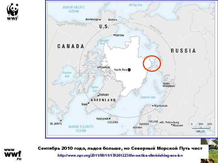 Сентябрь 2010 года, льдов больше, но Северный Морской Путь чист http: //www. npr. org/2011/08/15/139261223/the-arctics-diminishing-sea-ice