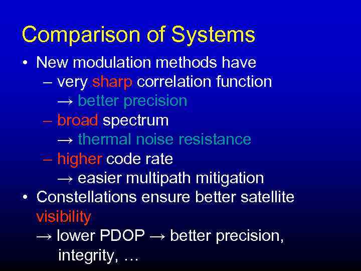 Comparison of Systems • New modulation methods have – very sharp correlation function →