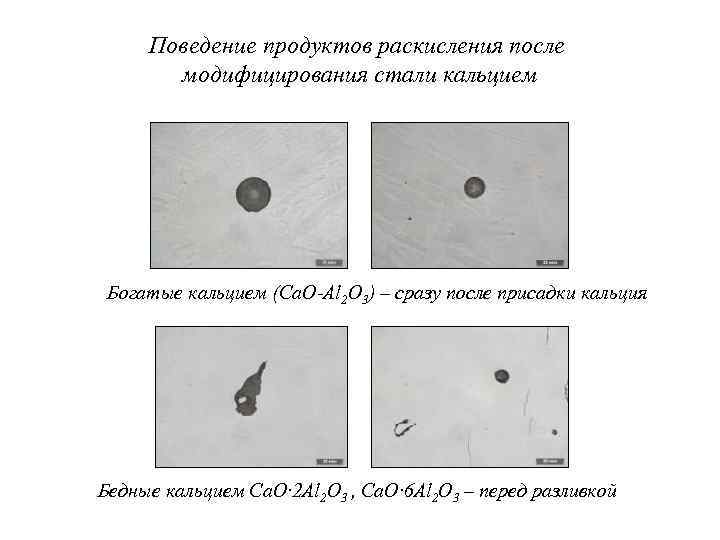 Поведение продуктов раскисления после модифицирования стали кальцием Богатые кальцием (Сa. O-Al 2 O 3)