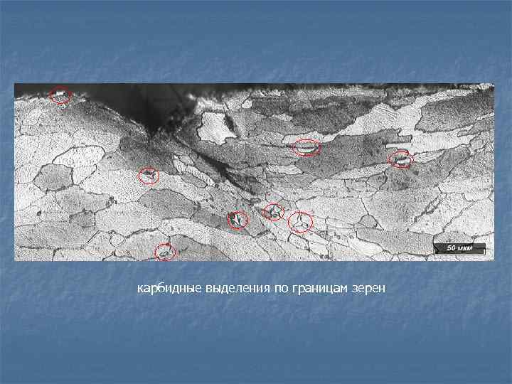 карбидные выделения по границам зерен 
