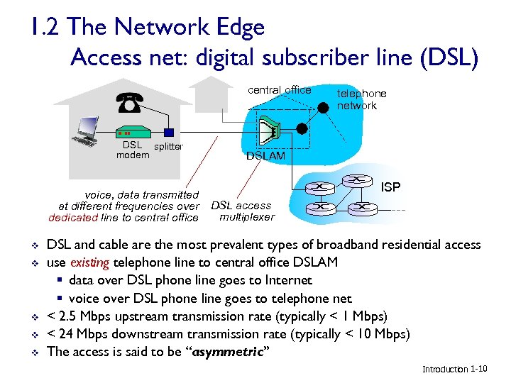 1. 2 The Network Edge Access net: digital subscriber line (DSL) central office DSL