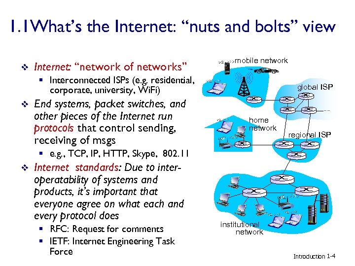 1. 1 What’s the Internet: “nuts and bolts” view v Internet: “network of networks”