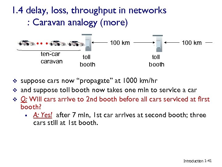 1. 4 delay, loss, throughput in networks : Caravan analogy (more) 100 km ten-car