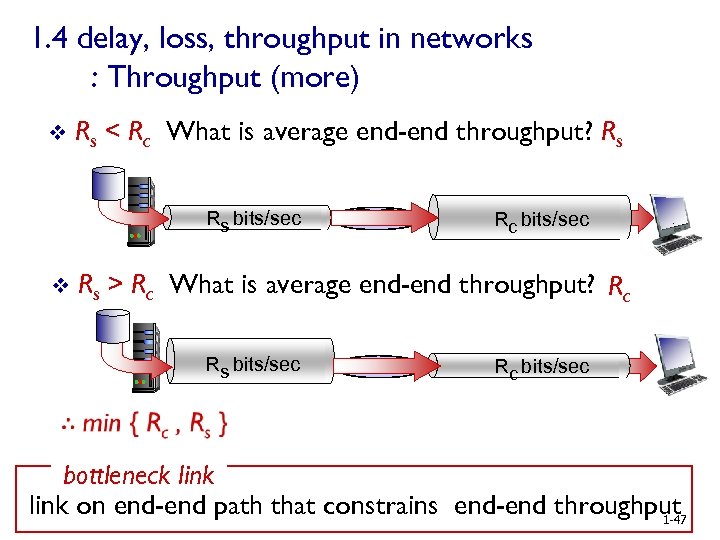 1. 4 delay, loss, throughput in networks : Throughput (more) v Rs < Rc