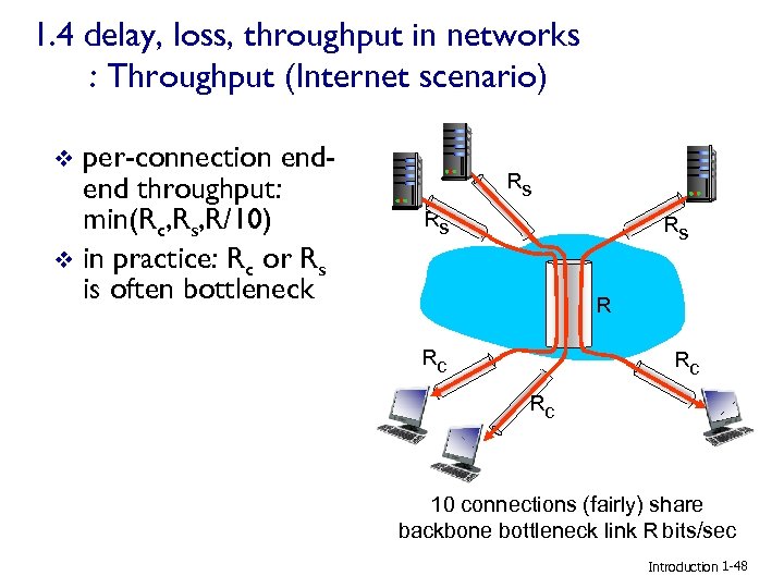 1. 4 delay, loss, throughput in networks : Throughput (Internet scenario) per-connection endend throughput: