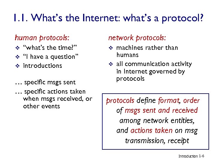 1. 1. What’s the Internet: what’s a protocol? human protocols: v v v “what’s