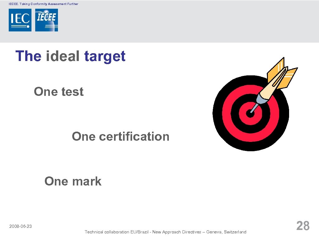 IECEE. Taking Conformity Assessment Further The ideal target One test One certification One mark