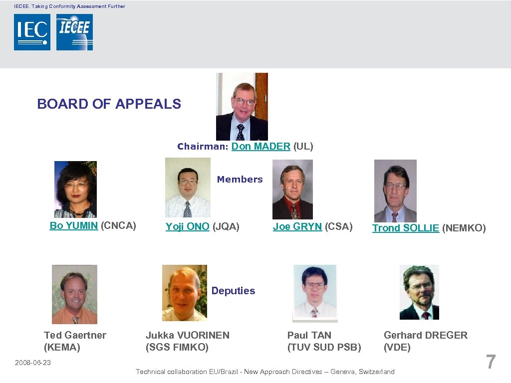 IECEE. Taking Conformity Assessment Further BOARD OF APPEALS Chairman: Don MADER (UL) Members Bo