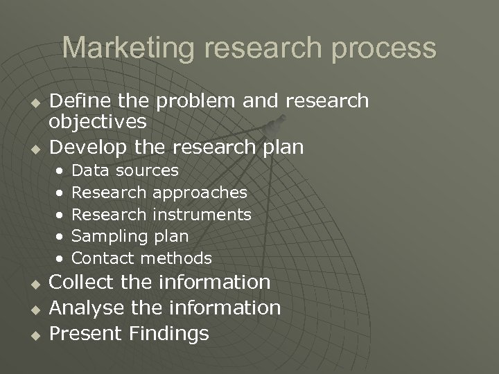 Marketing research process u u Define the problem and research objectives Develop the research