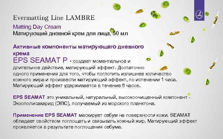 Matting Day Cream Матирующий дневной крем для лица, 50 мл Активные компоненты матирующего дневного