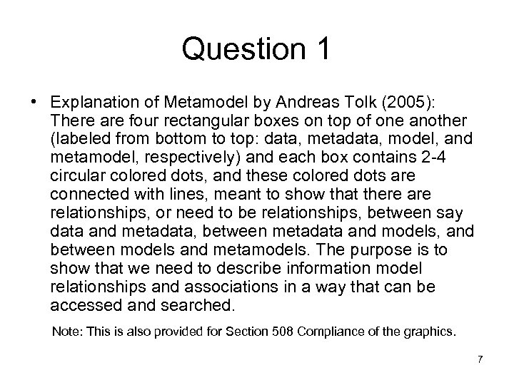 Question 1 • Explanation of Metamodel by Andreas Tolk (2005): There are four rectangular