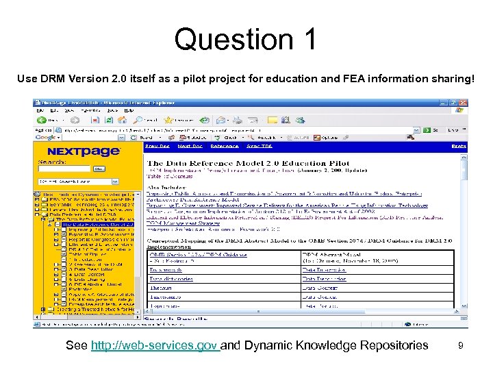 Question 1 Use DRM Version 2. 0 itself as a pilot project for education