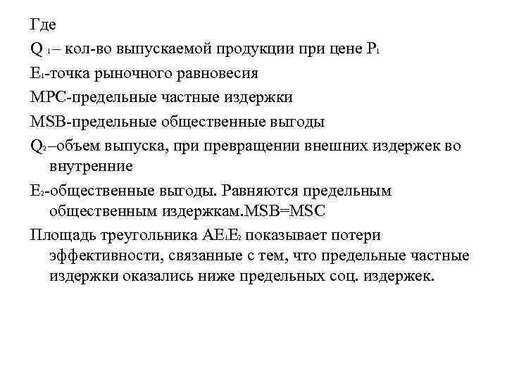 Где Q 1 – кол-во выпускаемой продукции при цене Р 1 Е 1 -точка