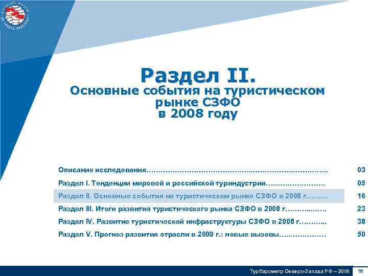 Раздел II. Основные события на туристическом рынке СЗФО в 2008 году Описание исследования…………………. .
