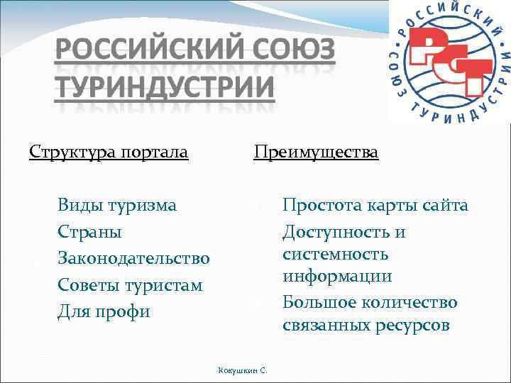 Структура портала 1. 2. 3. 4. 5. Виды туризма Страны Законодательство Советы туристам Для