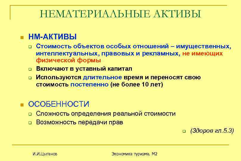 НЕМАТЕРИАЛЬНЫЕ АКТИВЫ n НМ-АКТИВЫ q q q n Стоимость объектов особых отношений – имущественных,