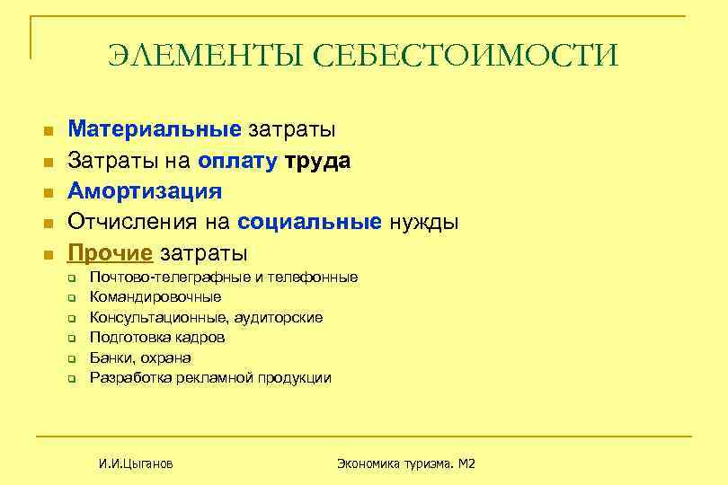 ЭЛЕМЕНТЫ СЕБЕСТОИМОСТИ n n n Материальные затраты Затраты на оплату труда Амортизация Отчисления на