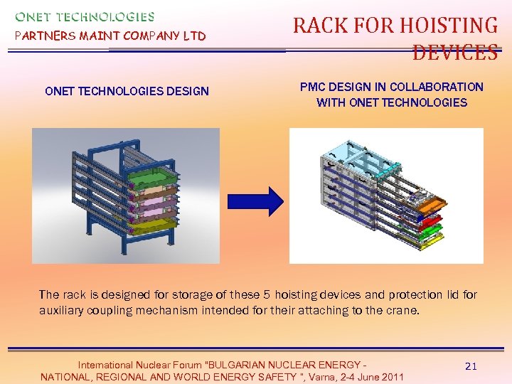 PARTNERS MAINT COMPANY LTD ONET TECHNOLOGIES DESIGN RACK FOR HOISTING DEVICES PMC DESIGN IN