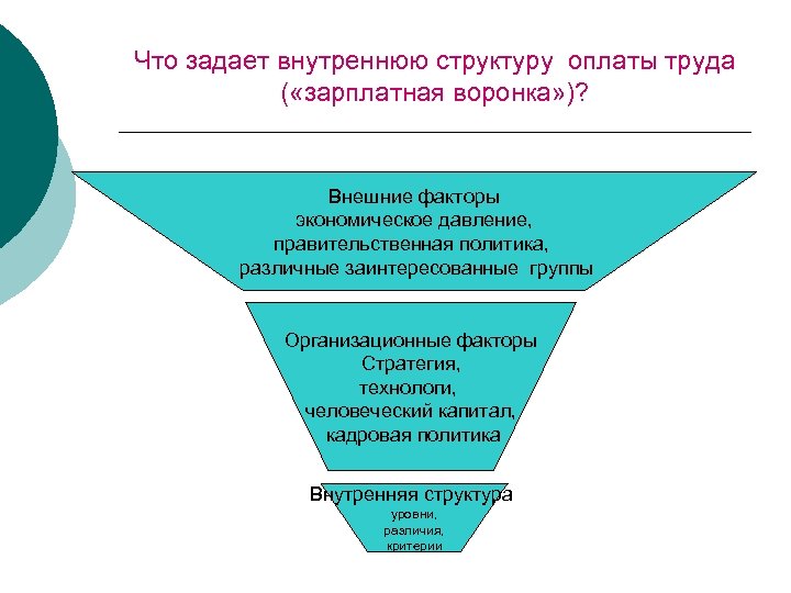 Что задает внутреннюю структуру оплаты труда ( «зарплатная воронка» )? Внешние факторы экономическое давление,