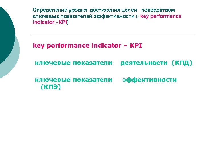 Определение уровня достижения целей посредством ключевых показателей эффективности ( key performance indicator - КРI)