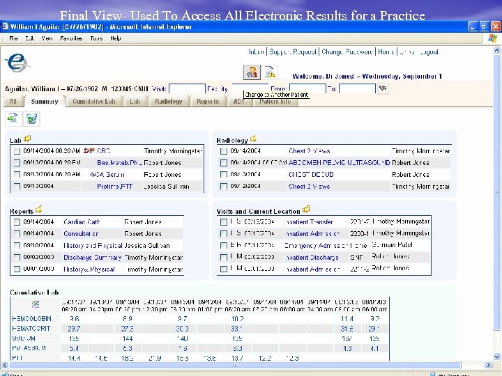 Final View- Used To Access All Electronic Results for a Practice 