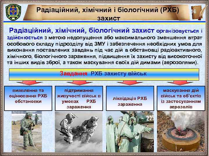 Радіаційний, хімічний і біологічний (РХБ) захист 16 Радіаційний, хімічний, біологічний захист організовується і здійснюється