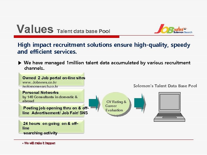 Values Talent data base Pool High impact recruitment solutions ensure high-quality, speedy and efficient