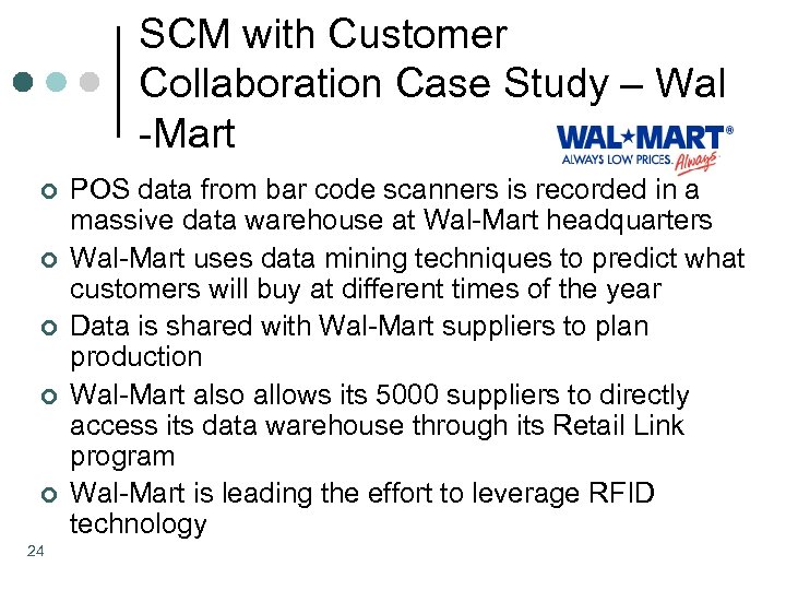 SCM with Customer Collaboration Case Study – Wal -Mart ¢ ¢ ¢ 24 POS