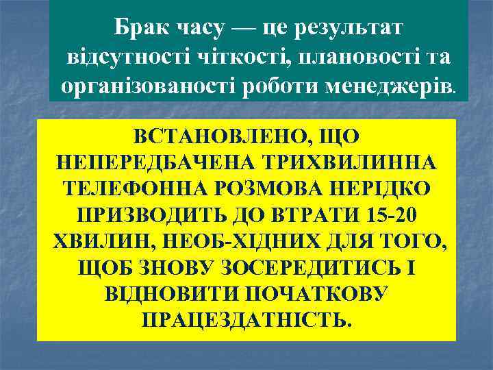Брак часу — це результат відсутності чіткості, плановості та організованості роботи менеджерів. ВСТАНОВЛЕНО, ЩО