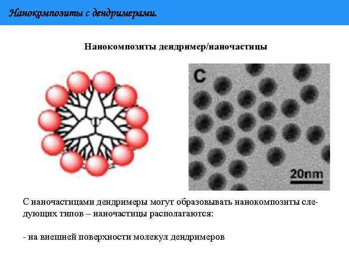 Нанокомпозиты с дендримерами. Нанокомпозиты дендример/наночастицы С наночастицами дендримеры могут образовывать нанокомпозиты сле- дующих типов