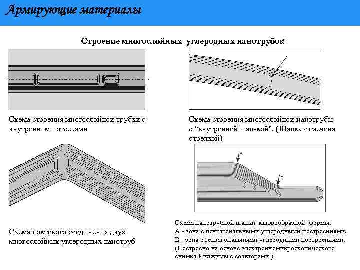Армирующие материалы Строение многослойных углеродных нанотрубок Схема строения многослойной трубки с внутренними отсеками Схема