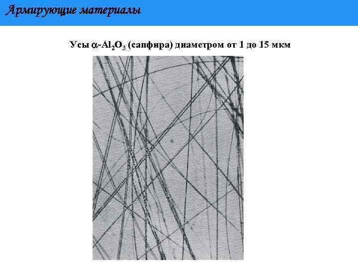 Армирующие материалы Усы -Al 2 O 3 (сапфира) диаметром от 1 до 15 мкм
