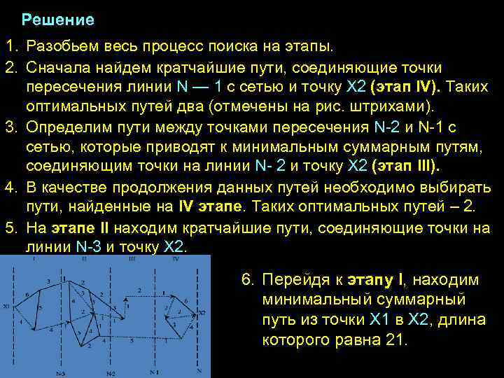 Решение 1. Разобьем весь процесс поиска на этапы. 2. Сначала найдем кратчайшие пути, соединяющие