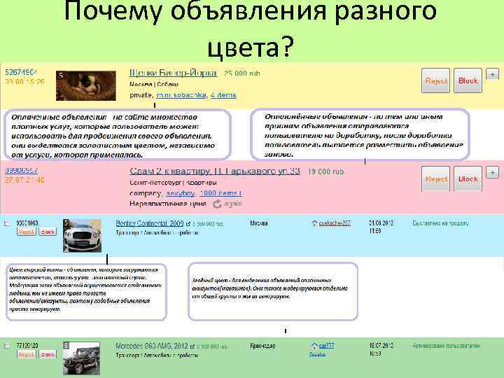 Почему объявления разного цвета? 