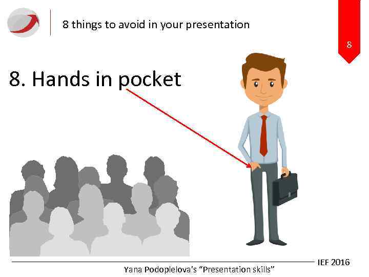 8 things to avoid in your presentation 8 8. Hands in pocket Yana Podoplelova’s