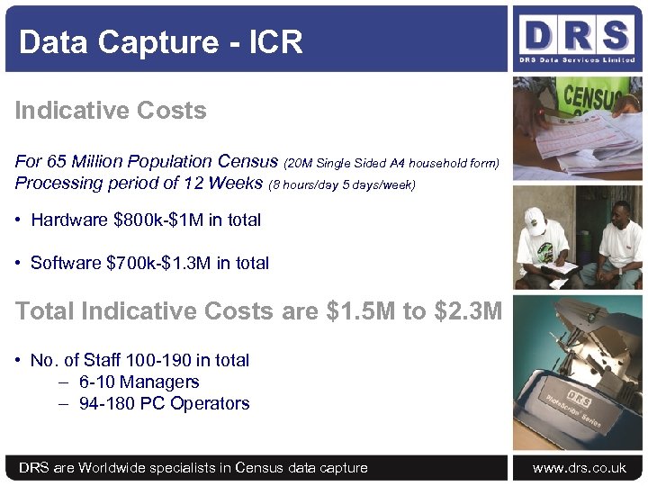 Data Capture - ICR Indicative Costs For 65 Million Population Census (20 M Single