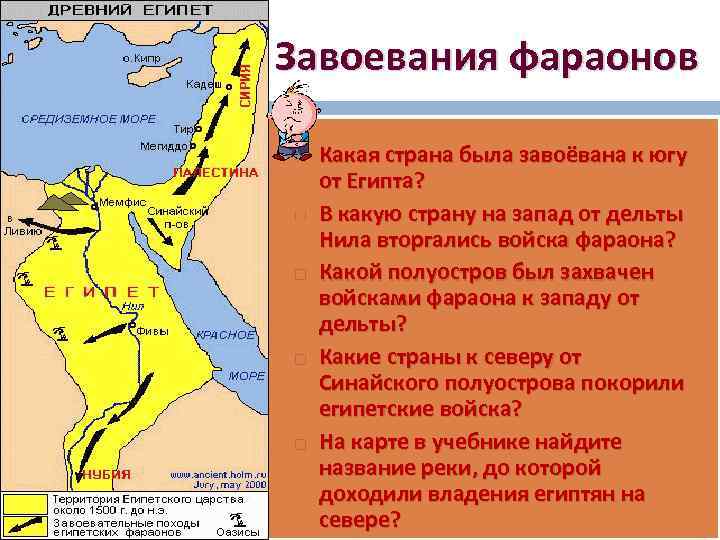 Завоевания фараонов Какая страна была завоёвана к югу от Египта? В какую страну на