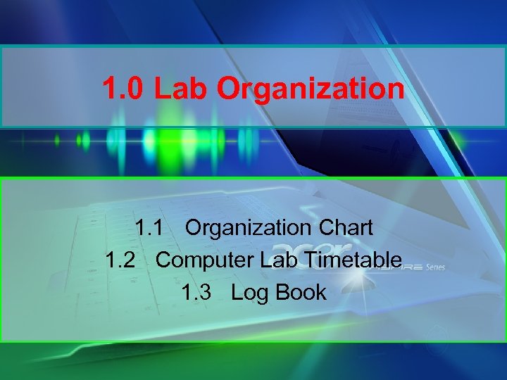 1. 0 Lab Organization 1. 1 Organization Chart 1. 2 Computer Lab Timetable 1.